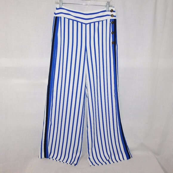 Lauren Ralph Lauren Pants - Lauren Ralph Lauren Womens 6 Blue White Striped Wide Leg Pant High Rise